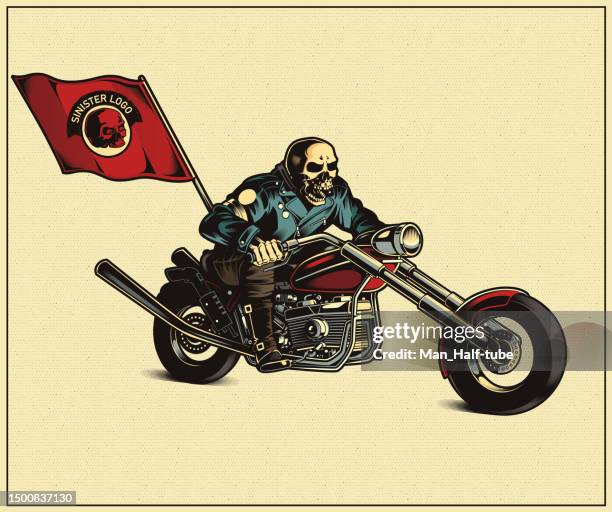 skull biker riding the motorcycle, gang logo - motorcycle jacket stock illustrations