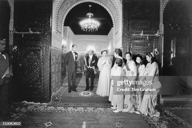 Queen Elizabeth II and the Duke of Edinburgh meet the family of King Hassan II at the royal palace in Rabat, during a State Visit to Morocco, 28th...