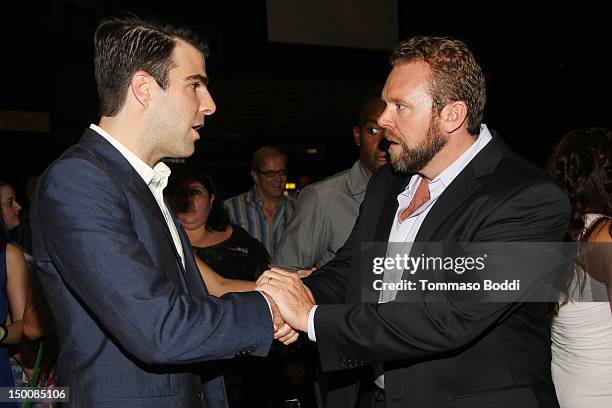 Zachary Quinto and Joe Carnahan attend the 8th annual HollyShorts Film Festival - opening night celebration - champagne reception held at the...