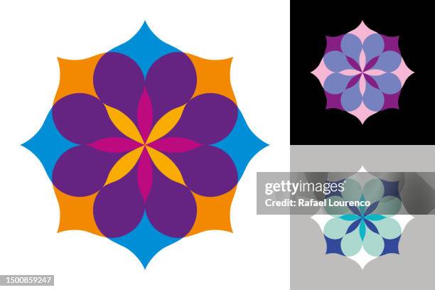 stockillustraties, clipart, cartoons en iconen met colorful transparent petals star mandala - harmony