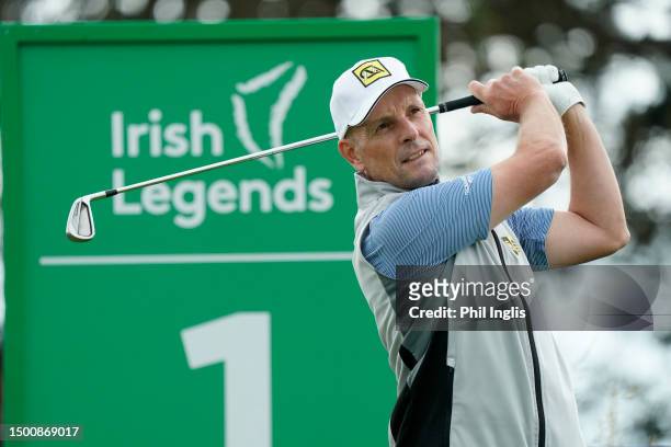 David Higgins of Ireland in action during Day One of the Irish Legends 2023 at Seapoint Golf Club on June 23, 2023 in Louth, Ireland.