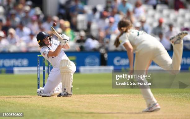 England batter Emma Lamb in batting action during day two of the LV= Insurance Women's Ashes Test match between England and Australia at Trent Bridge...