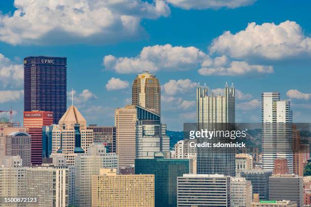close up of pittsburgh pennsylvania buildings - pittsburgh sky stock pictures, royalty-free photos & images