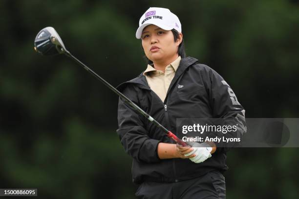 Haru Nomura of Japan watches her shot from the 14th tee during the second round of the KPMG Women's PGA Championship at Baltusrol Golf Club on June...