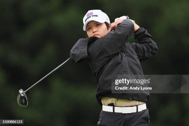 Haru Nomura of Japan hits a tee shot on the 14th hole during the second round of the KPMG Women's PGA Championship at Baltusrol Golf Club on June 23,...