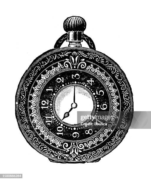 antikes bild aus der britischen zeitschrift: pocket watch - uhrmacher stock-grafiken, -clipart, -cartoons und -symbole