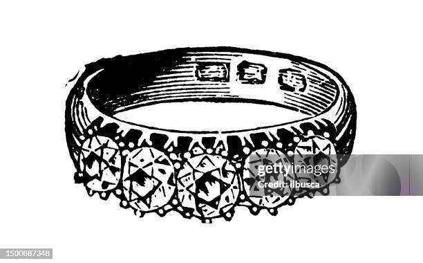 antique image from british magazine: ring - diamond ring isolated stock illustrations