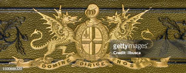 antique image from british magazine: emblem on book cover - motto stock illustrations