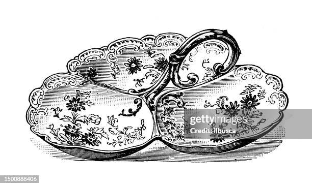 antique image from british magazine: luncheon or fruit dish - fruit bowl stock illustrations