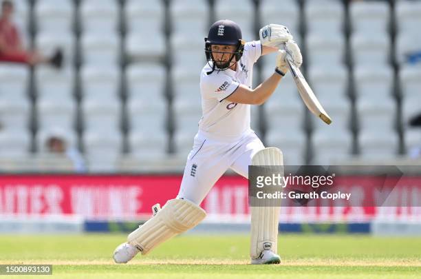 Heather Knight of England bats during day two of the LV= Insurance Women's Ashes Test match between England and Australia at Trent Bridge on June 23,...