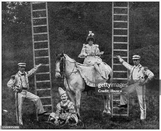 antique image from british magazine: circus performers - woman juggling stock illustrations