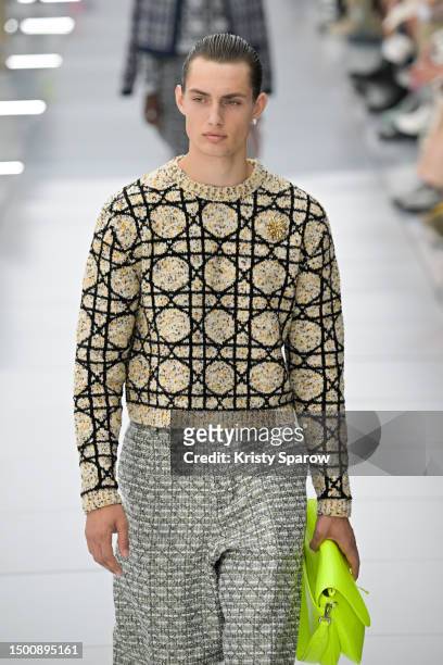 Model walks the runway during the Dior Homme Menswear Spring/Summer 2024 show as part of Paris Fashion Week on June 23, 2023 in Paris, France.