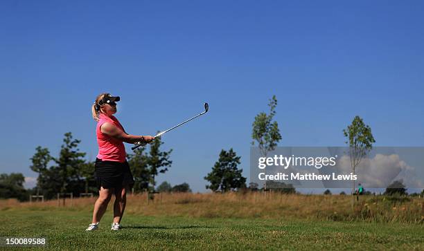 Alexandra Keighley of Huddersfield Golf Club plays a shot from the 14th fairway during the final day of the Glenmuir PGA Professional Championship at...