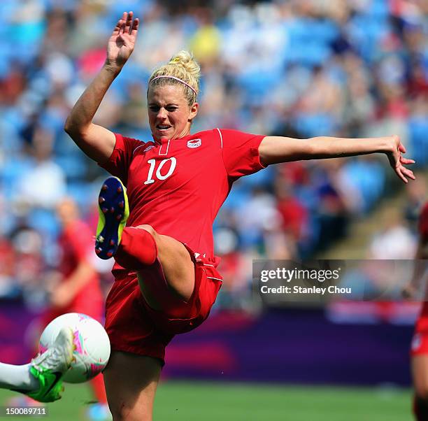 Lauren Sesselmann of Canada in action during the Women's Football Bronze Medal match between Canada and France, on Day 13 of the London 2012 Olympic...