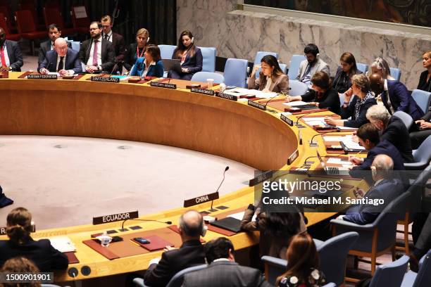 The UN Security Council holds a meeting on maintenance of peace and security of Ukraine at the United Nations headquarters on June 23, 2023 in New...