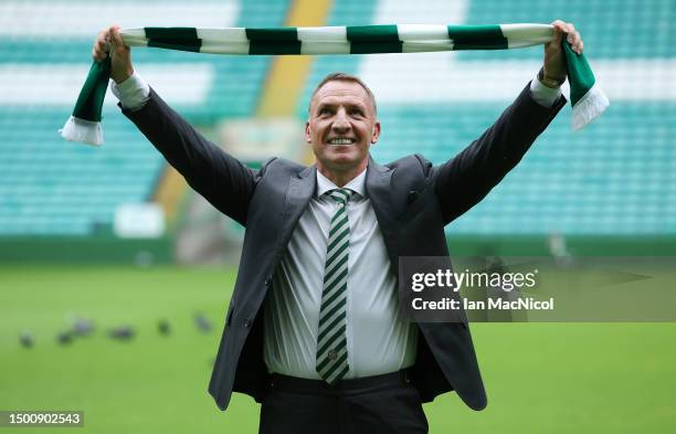 New Celtic manager Brendan Rodgers attends a press conference at Celtic Park on June 23, 2023 in Glasgow, Scotland.
