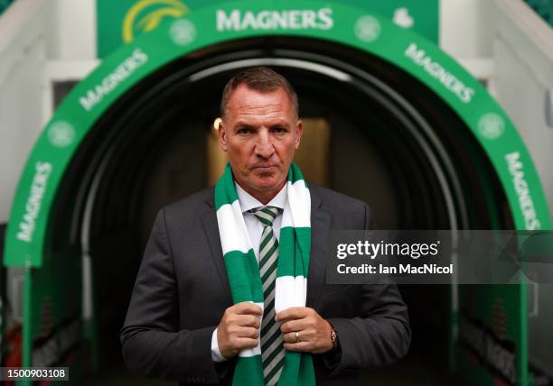 New Celtic manager Brendan Rodgers attends a press conference at Celtic Park on June 23, 2023 in Glasgow, Scotland.