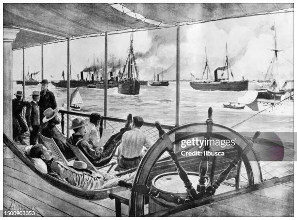 antique image from british magazine: spanish american war, ships to cuba - tampa stock illustrations