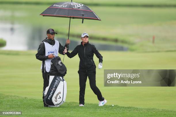 Lee-Anne Pace of South Africa selects a club on the 18th fairway during the second round of the KPMG Women's PGA Championship at Baltusrol Golf Club...