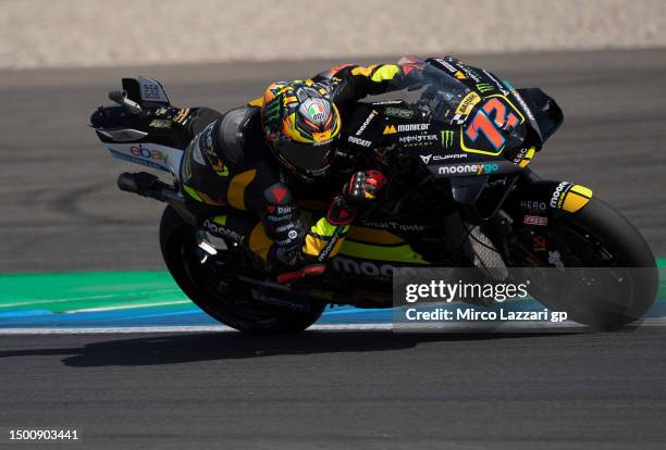 Marco Bezzecchi of Italy and Mooney VR46 Racing Team heads down a straight during the MotoGP of Netherlands - Free Practice at TT Circuit Assen on...