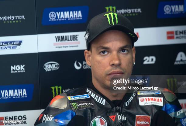 Franco Morbidelli of Italy and Monster Energy Yamaha MotoGP Team looks on in box during the MotoGP of Netherlands - Free Practice at TT Circuit Assen...