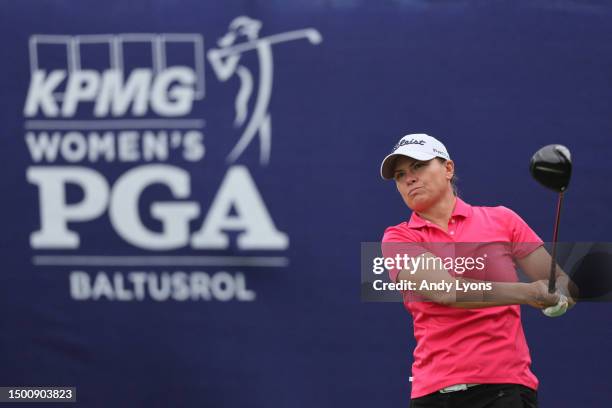 Lee-Anne Pace of South Africa hits a tee shot on the first hole during the second round of the KPMG Women's PGA Championship at Baltusrol Golf Club...