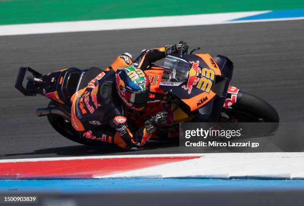 Brad Binder of South Africa and Red Bull KTM Factory Racing rounds the bend during the MotoGP of Netherlands - Free Practice at TT Circuit Assen on...