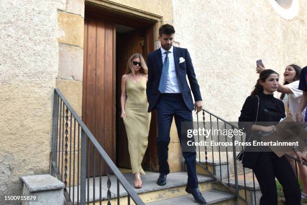 Gerard Pique and Clara Chia leave the Parroquia Sant Vicenç de Montalt, on June 23rd in Sant Vicenç de Montalt, Spain.