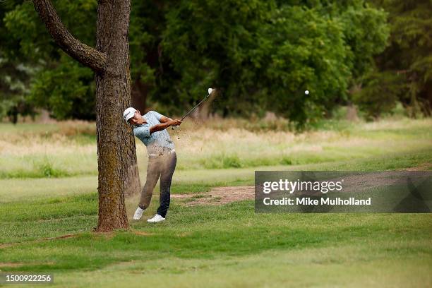 Sung Kang of South Korea hits an approach shot on the 16th hole during the second round of the Compliance Solutions Championship at Jimmie Austin OU...