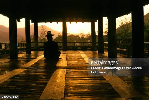 confucian meditating in pyongsansowon confucian school - meditieren foto e immagini stock