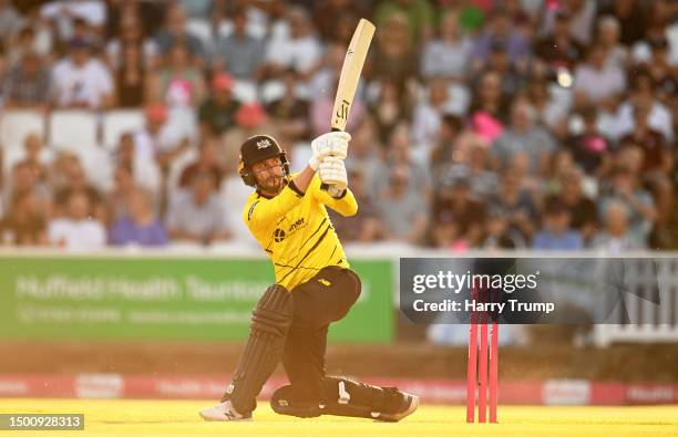 Jack Taylor of Gloucestershire plays a shot during the Vitality Blast T20 match between Somerset and Gloucestershire at The Cooper Associates County...