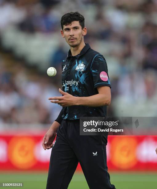 Pat Brown of the Worcestershire Rapids catches the ball during the Vitality Blast T20 match between Birmingham Bears and Worcestershire Rapids at...