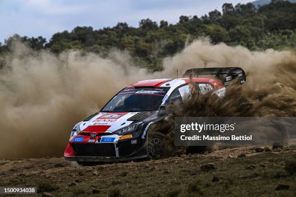 Sebastien Ogier of France and Vincent Landais of France are competing with their Toyota Gazoo Racing WRT Toyota GR Yaris Rally1 during Day Two of the...
