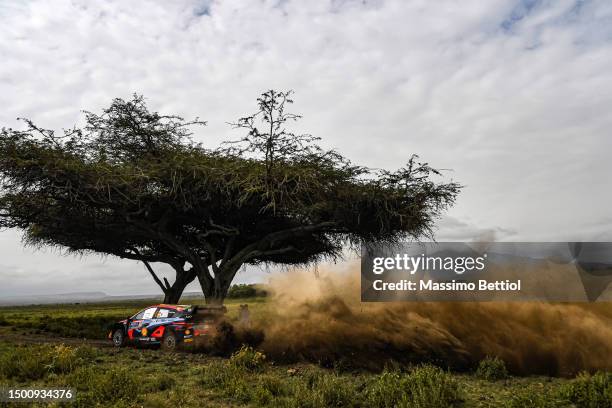 Dani Sordo of Spain and Candido Carrera of Spain are competing with their Hyundai Shell Mobis WRT Hyundai i20 N Rally1 Hybrid during Day Two of the...