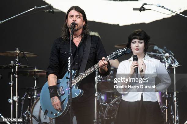 Dave Grohl from the Foo Fighters performs with his daughter Violet Grohl on The Pyramid Stage at Day 3 of Glastonbury Festival 2023 on June 23, 2023...