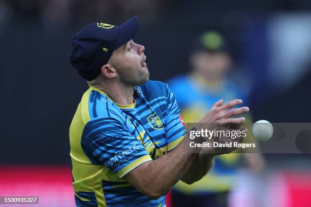 Jake Lintott of Birmingham Bears drops Jack Haynes during the Vitality Blast T20 match between Birmingham Bears and Worcestershire Rapids at...