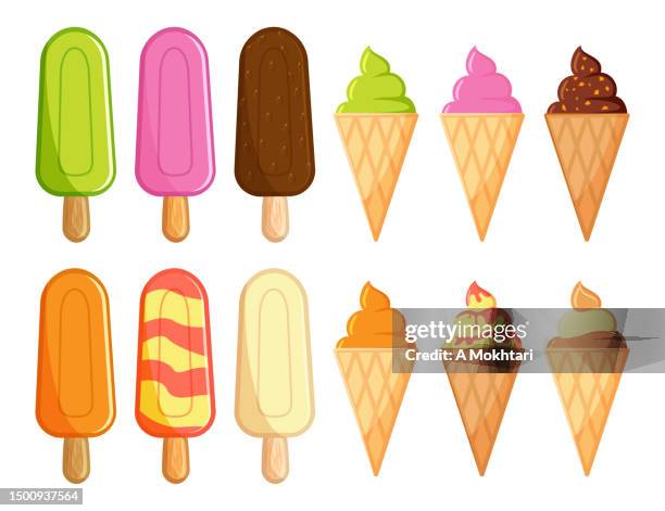 ice cream with different flavors. - glace cornet stock illustrations