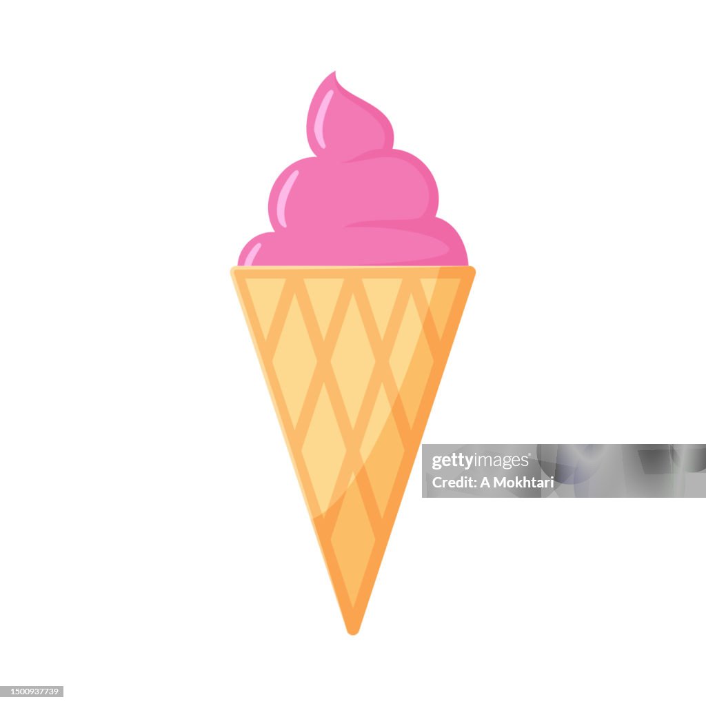 Strawberry ice cream cone icon.