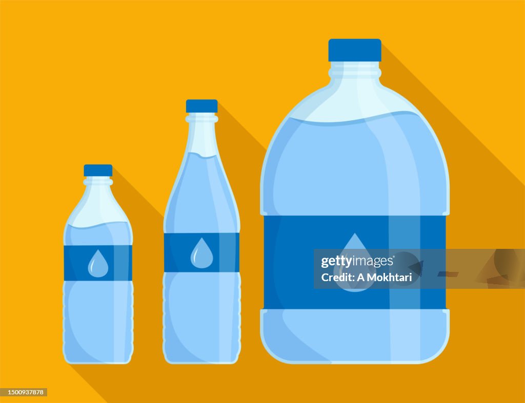 Water bottles in different sizes.