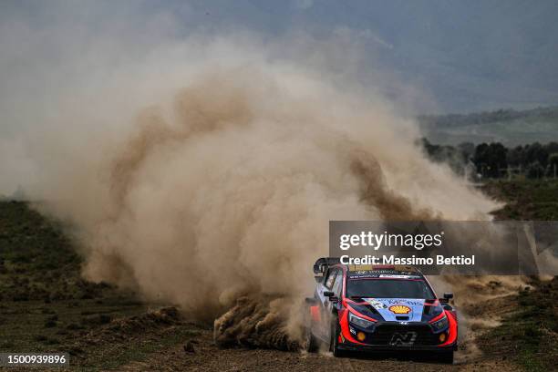 Dani Sordo of Spain and Candido Carrera of Spain are competing with their Hyundai Shell Mobis WRT Hyundai i20 N Rally1 Hybrid during Day Two of the...