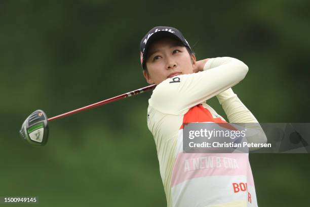 Chella Choi of South Korea hits a tee shot on the eighth hole during the second round of the KPMG Women's PGA Championship at Baltusrol Golf Club on...