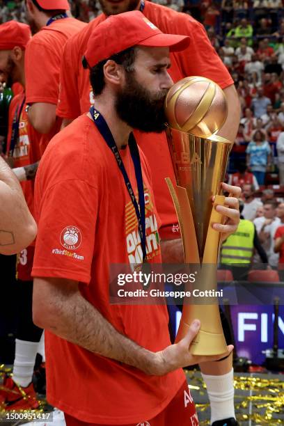 Luigi Datome of EA7 Emporio Armani Olimpia Milano celebrate with the Scudetto trophy during the award ceremony after the LBA Lega Basket Serie A...