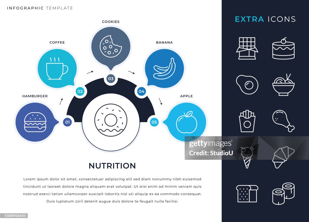 Infographic Template And Nutrition Line Icon Set