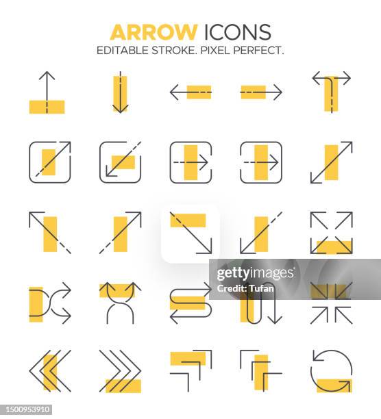 arrow icon set - direction, pointer, scroll and swipe symbols - scroll down icon stock illustrations