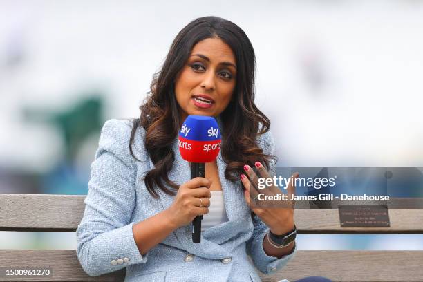 Sky Sports presenter Isa Guha during day two of the LV= Insurance Women's Ashes Test match between England and Australia at Trent Bridge on June 23,...