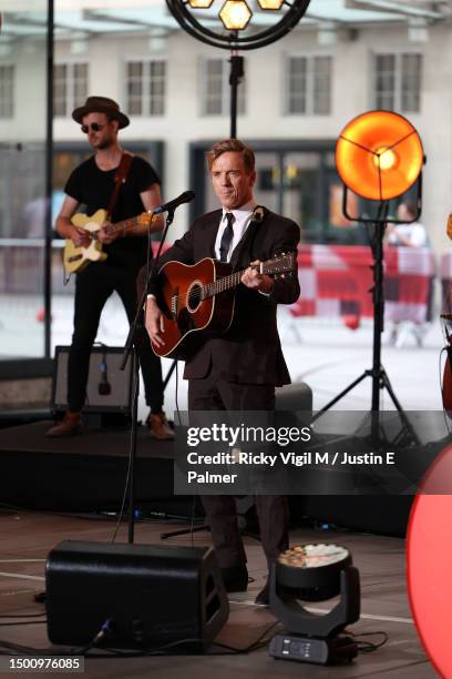 Damian Lewis is seen performing at The One Show on June 23, 2023 in London, England.