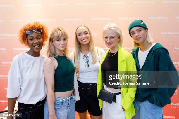 Jobel Mokonzi, Sinje Irslinger, Lisa Mantler, Lea Becker and Lena Mantler attend the launch event for the new "Get Up" Movie collection at on June...