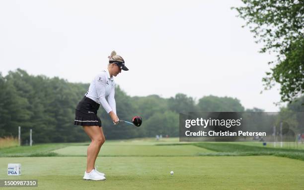 Part of a swing sequence; Charley Hull of England plays a tee shot on the seventh hole during the second round of the KPMG Women's PGA Championship...