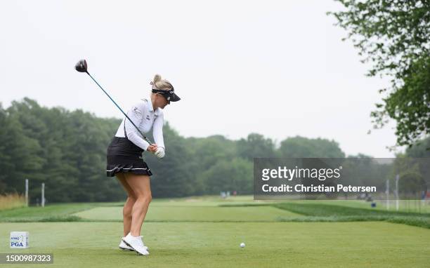 Part of a swing sequence; Charley Hull of England plays a tee shot on the seventh hole during the second round of the KPMG Women's PGA Championship...