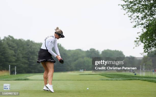 Part of a swing sequence; Charley Hull of England plays a tee shot on the seventh hole during the second round of the KPMG Women's PGA Championship...